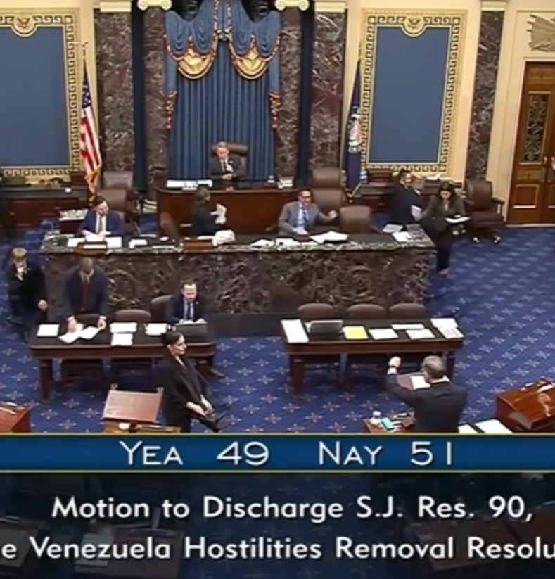 Imagen de El Gobierno de Donald Trump tiene vía libre para atacar militarmente a Venezuela sin autorización previa del Congreso de Estados Unidos. 

El Senado estadounidense rechazó una resolución que obligaba a la administración Trump avisar cualquier despliegue militar en territorio venezolano. 